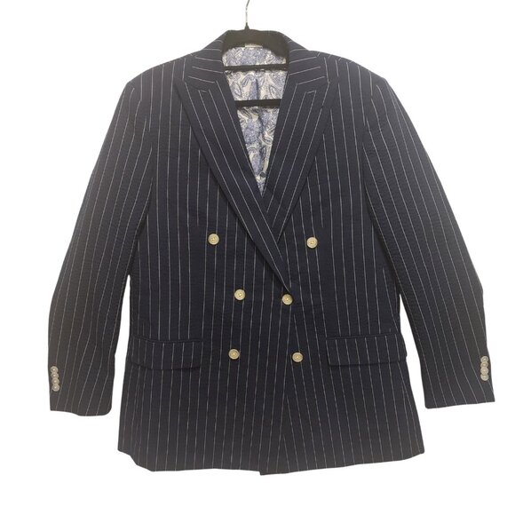 Paul Frederick Men Cotton Stretch Pinstripe Seersucker Suit Jacket Size 42 Long - Picture 4 of 13